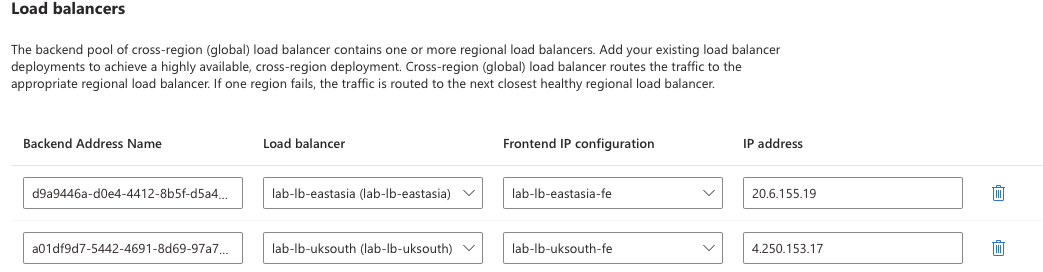 Image of the global Load Balancer backend pool configuration screen