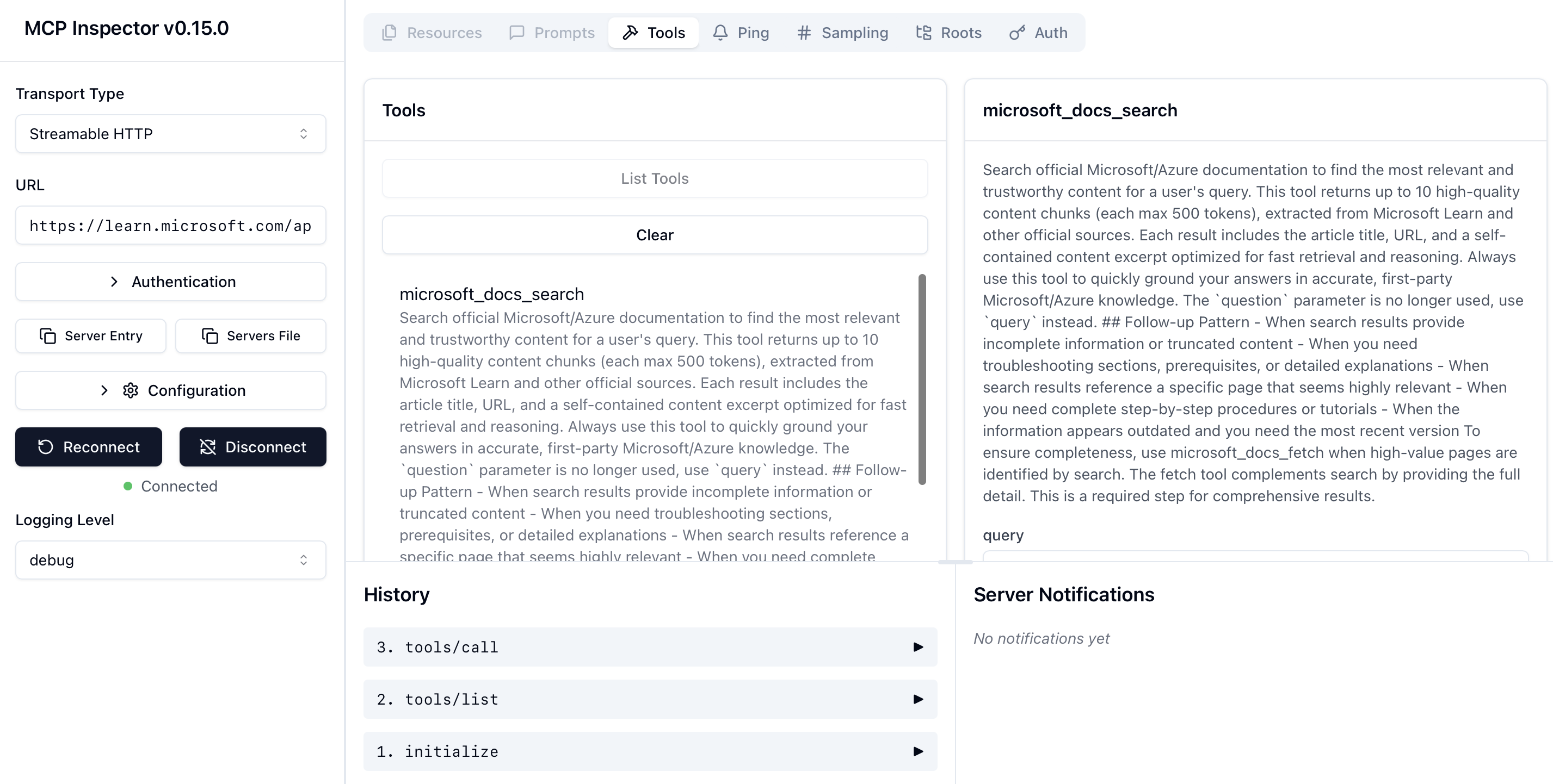 Screenshot of MCP Inspector